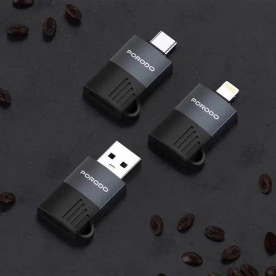 Porodo Otg Adapter With Lightning Port - Tf Card Reader - 480 Mbps Transfer Speed ​​- Black